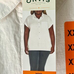 ORVIS Women’s Cap Sleeve, Button Down, Linen Blend Blouse Top Shirt size XXL NWT